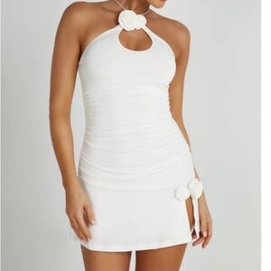 Meshki White Rose Halter Dress